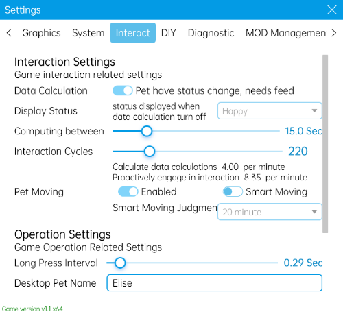 English Settings Screenshot